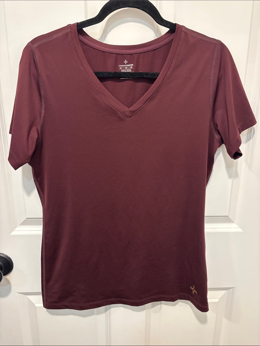 Tommy Copper Women’s V-Neck Short Sleeve Tee — Maroon